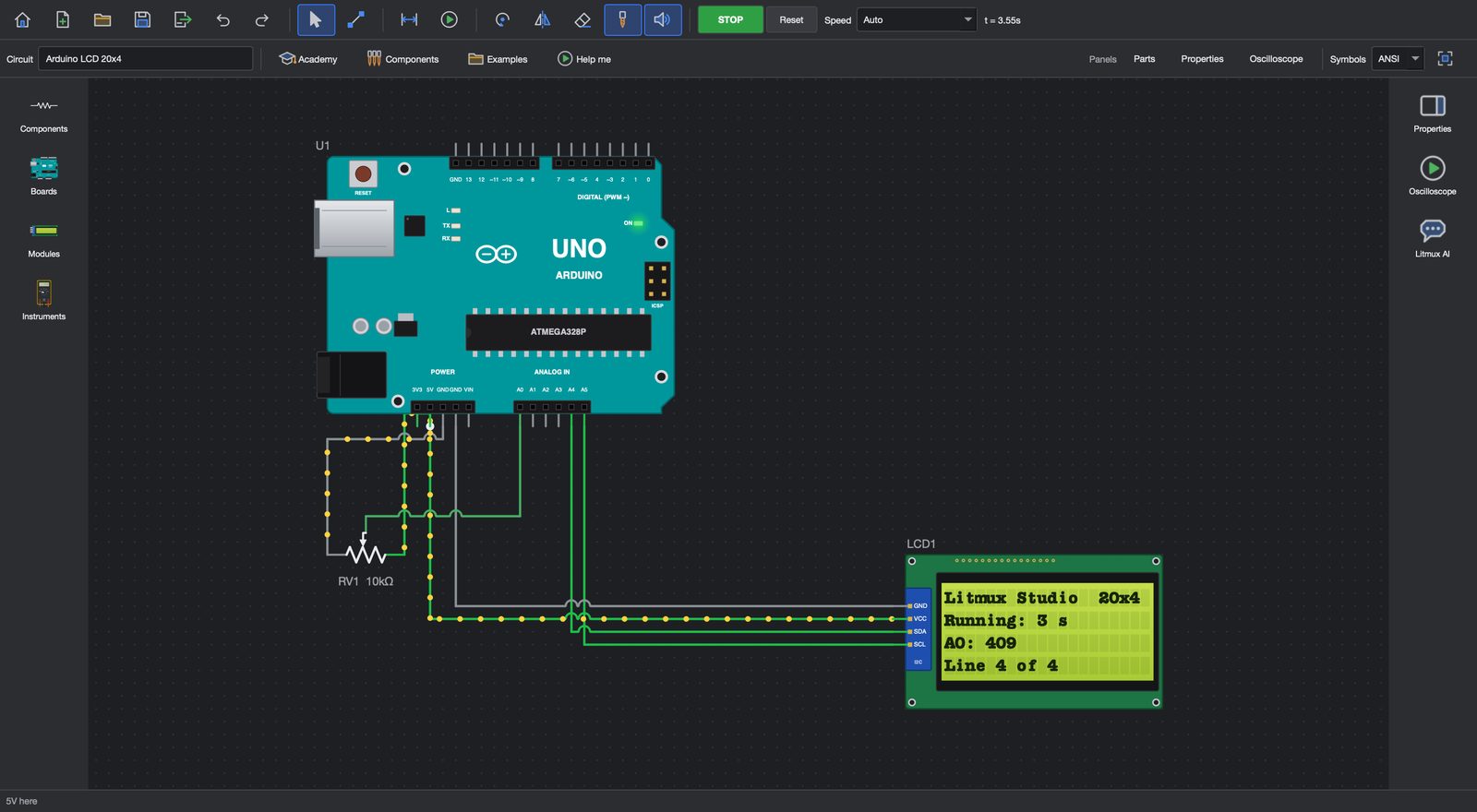 Electronics Studio running an Arduino with an LCD