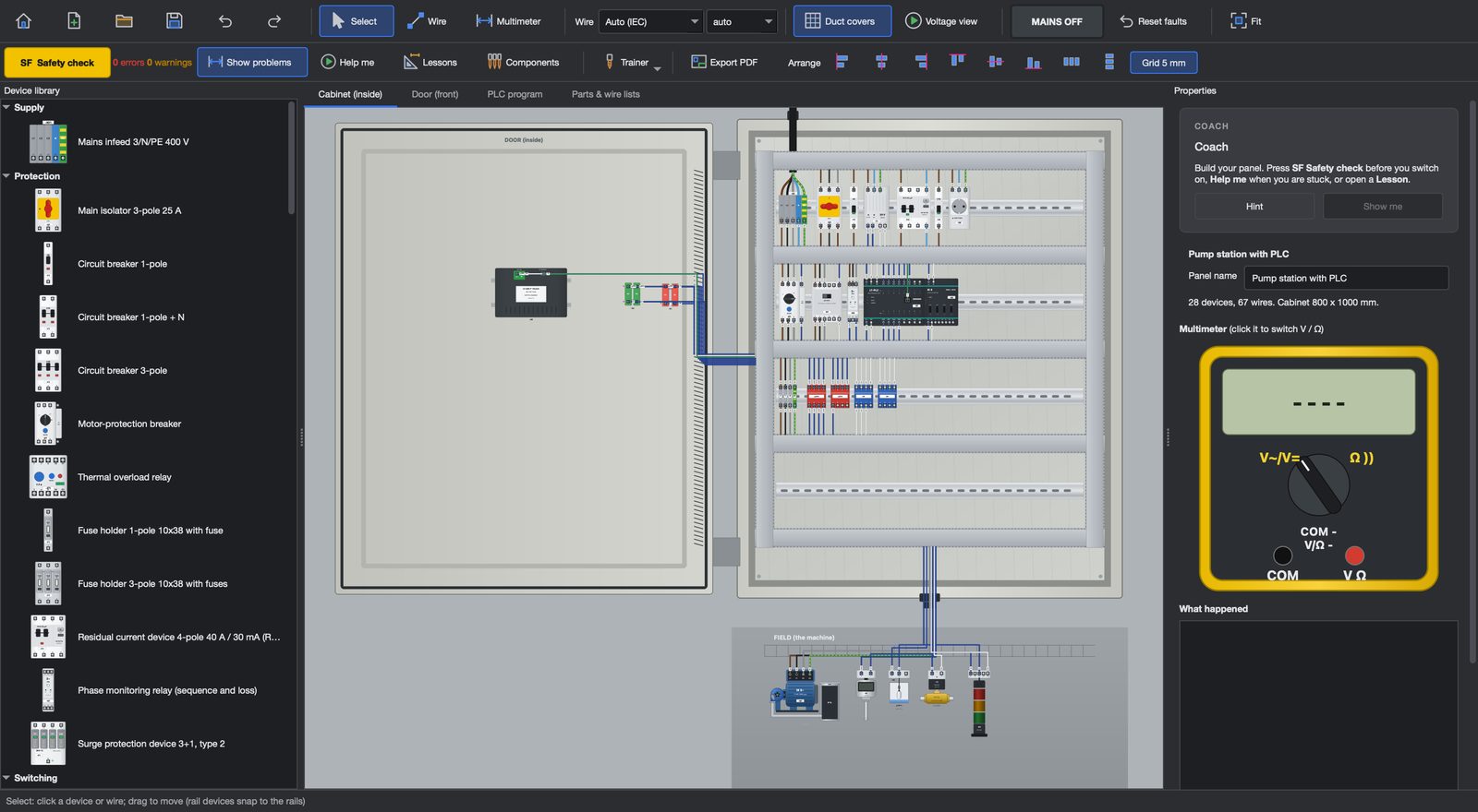 Panel Builder: a pump station panel with a PLC